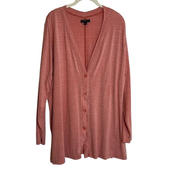 Lane Bryant Womens Cardigan 22/24 Pink White Striped Grandpacore Long Sleeve - Picture 1 of 6